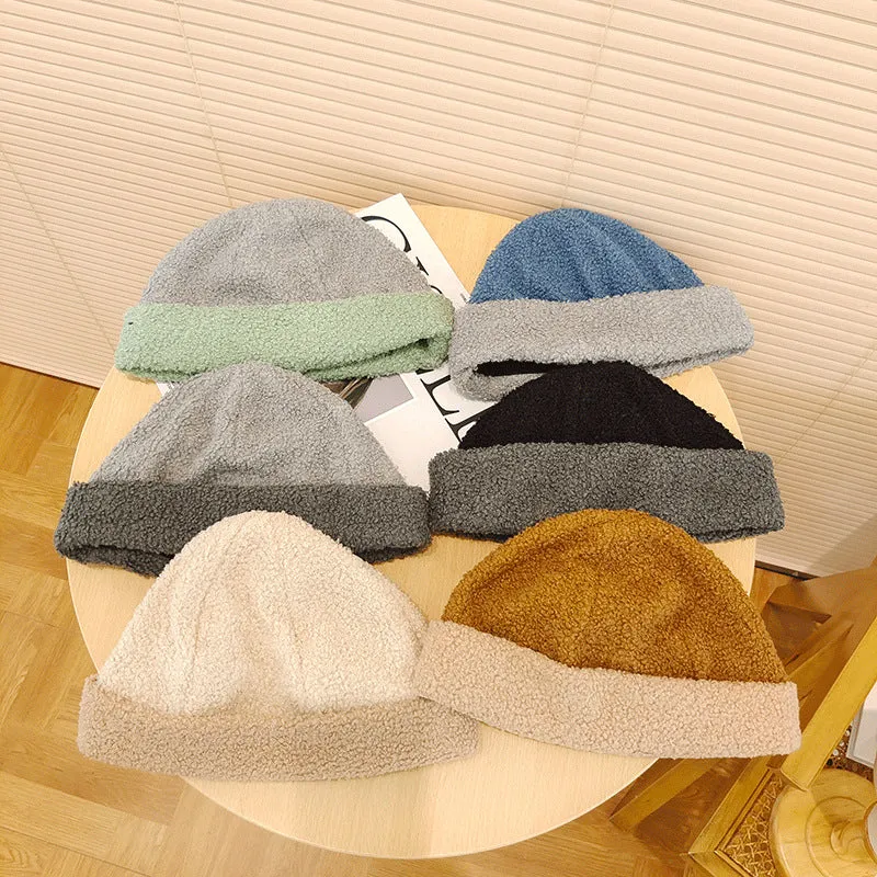 Beanies Hat Female Autumn and Winter Japanese Skullcap Lamb Wool Warm Hat