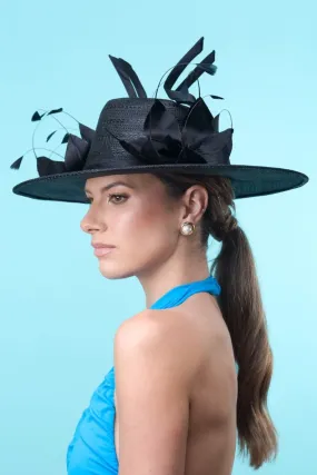 Black Wide Brimmed Hat with Flowers