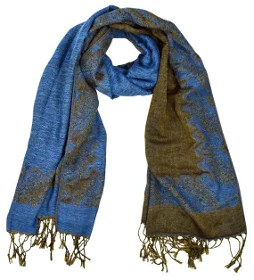 Blue/ Olive Peach Couture Women's Ravishing Reversible Jacquard Paisley Shawl Wrap Pashmina