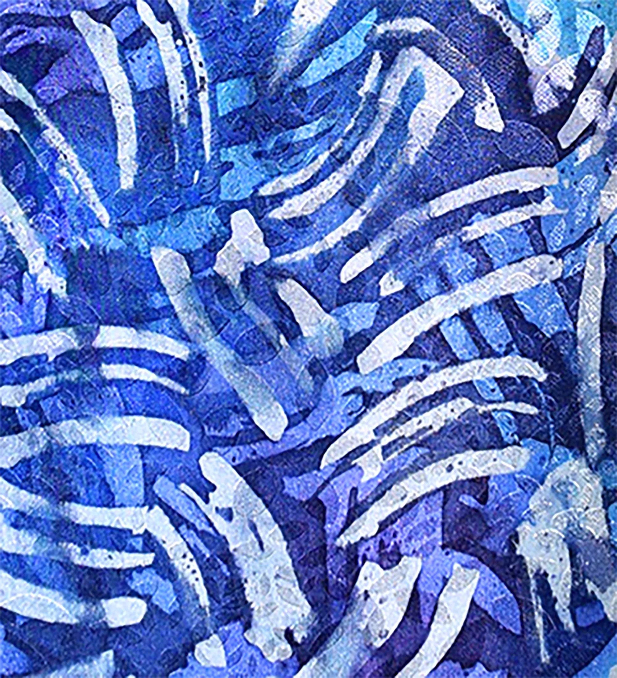 Blue Swirls Handpainted Jacquard Silk Scarf