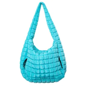 Bright Blue Oversized Slouchy Quilted Puffer Puffy Hobo Tote Bag