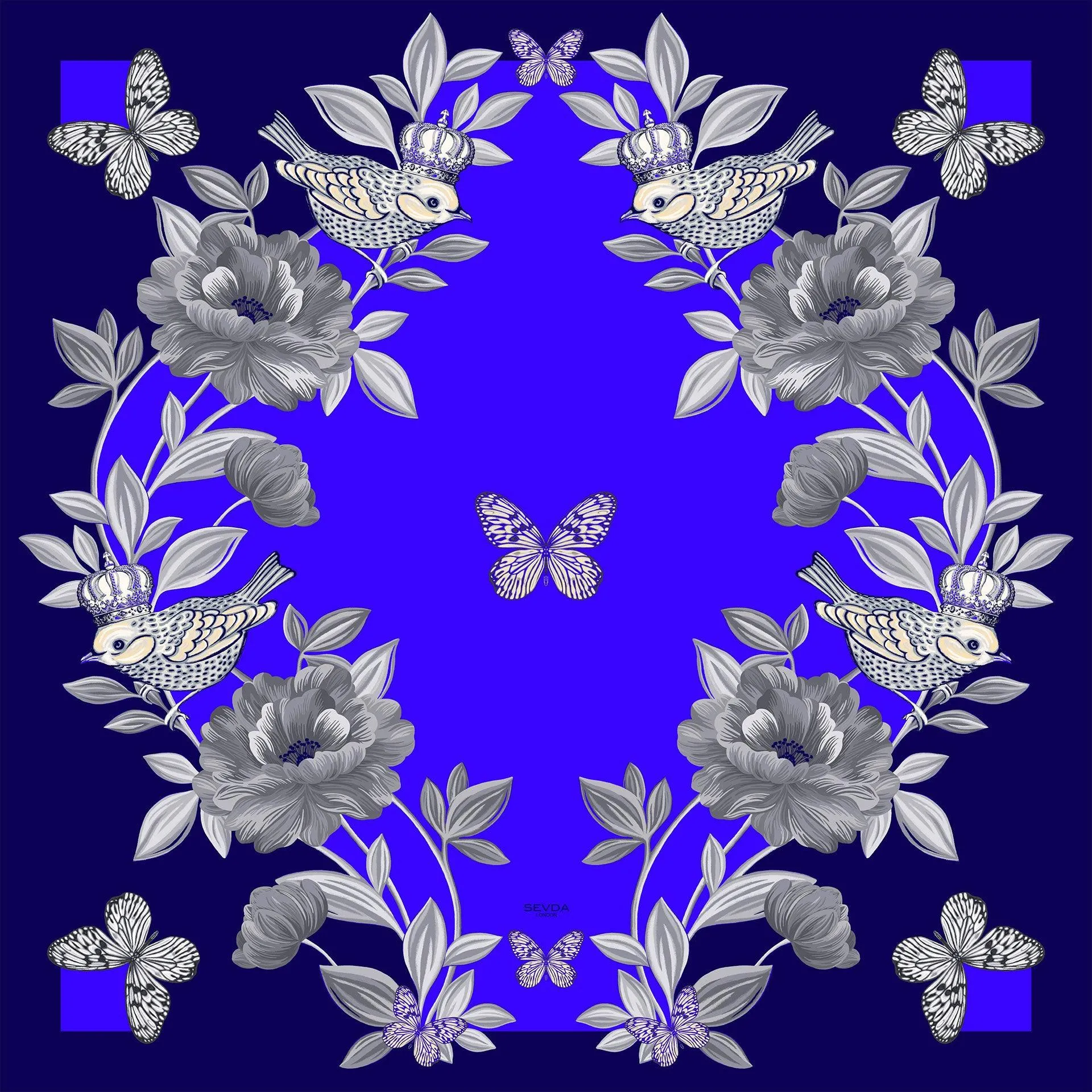 British Rose Garden Silk Scarf Blue