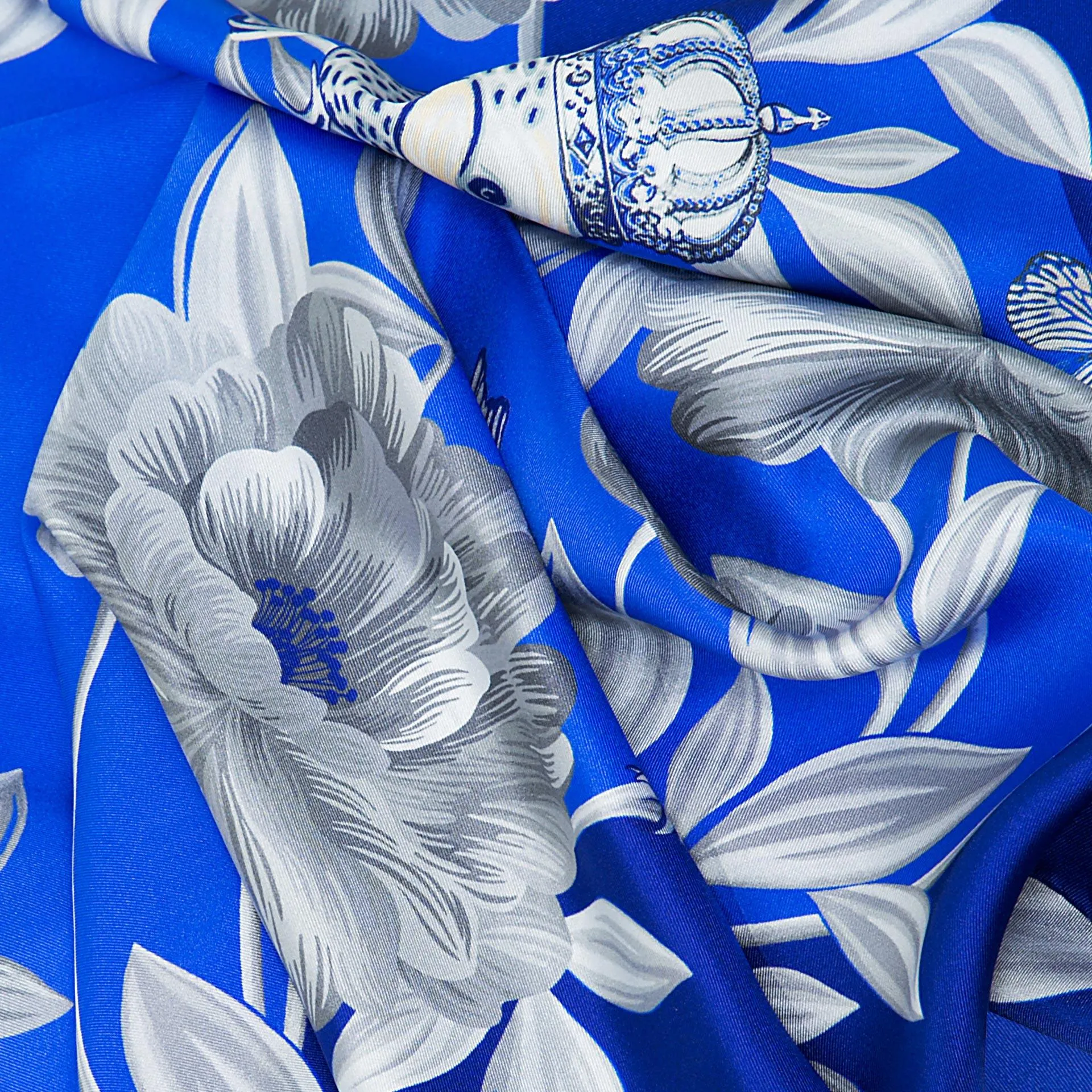 British Rose Garden Silk Scarf Blue