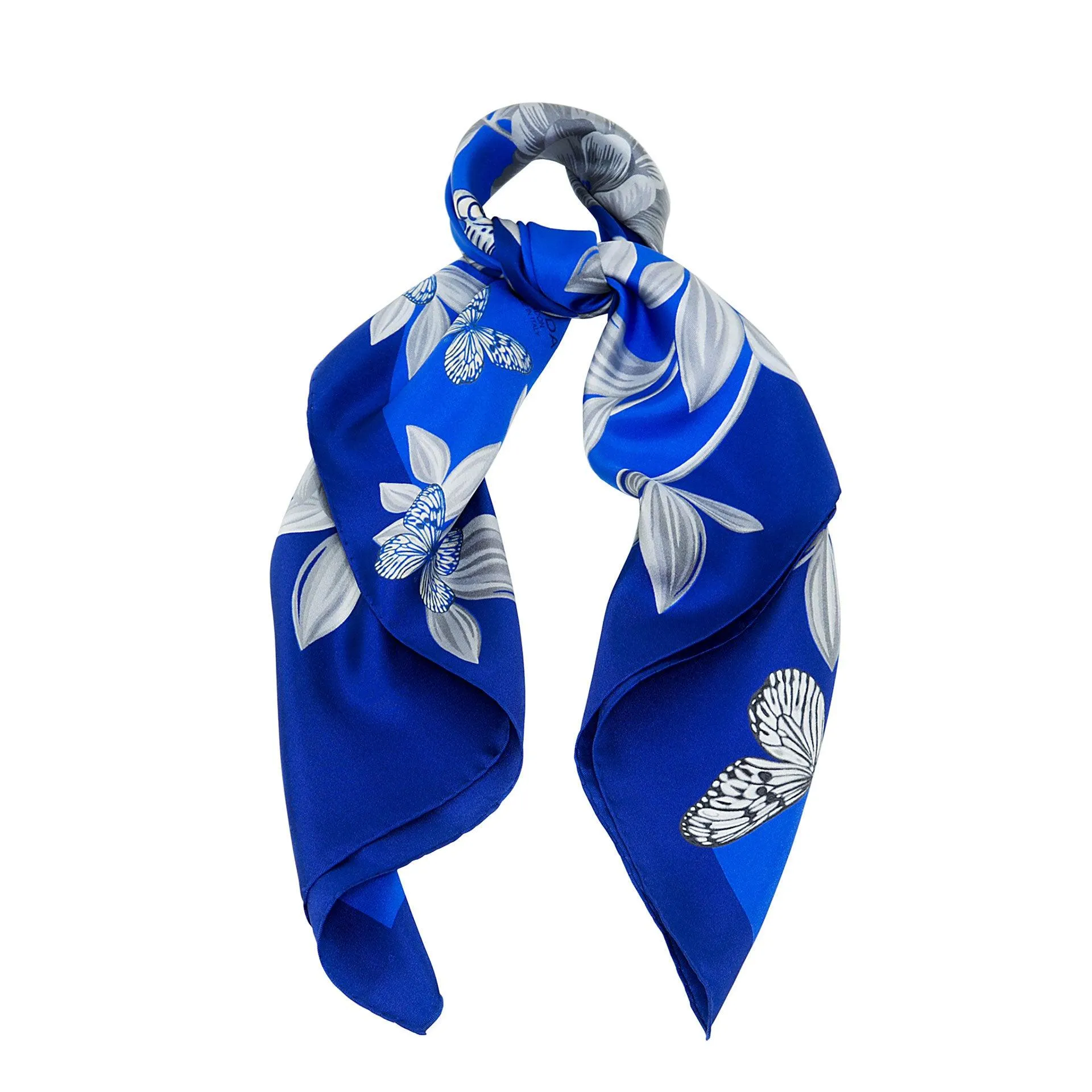 British Rose Garden Silk Scarf Blue