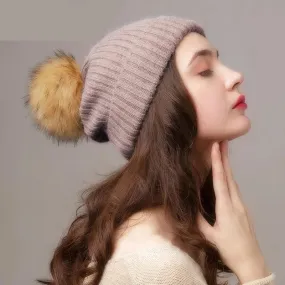 Cashmere Rabbit Fur Slouchy Beanie Casual Warm Knitted Winter Beanie