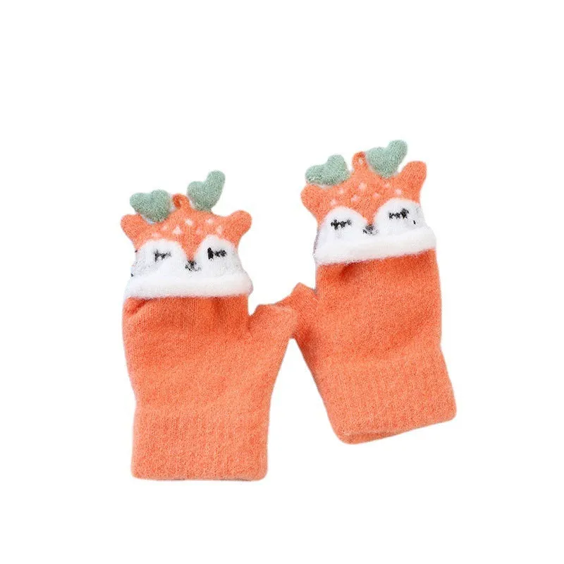 Cute Children's Wool Half Finger Flip Gloves