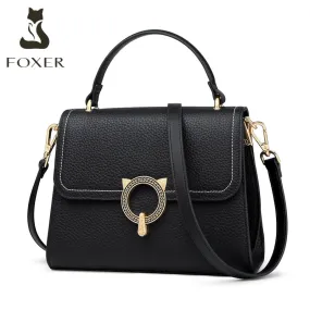 FOXER Women Stylish Cow Leathe Handbag Large Capacity Chic Totes Lady Luxury Shoulder Bags Women Cross body Bag for Female Purse