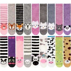 Fuzzy Cozy Microfiber Animal Socks - 6 Pairs Assortments