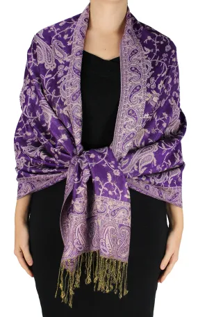 Grape Peach Couture Elegant Double Layer Reversible Paisley Pashmina Shawl Wrap Scarf