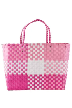 Heather Woven Beach Tote in White/Pink