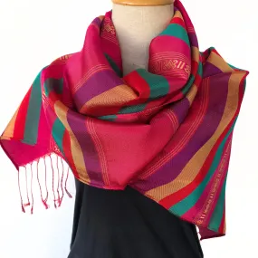 Large striped Silk and Rayon Woven Shawl