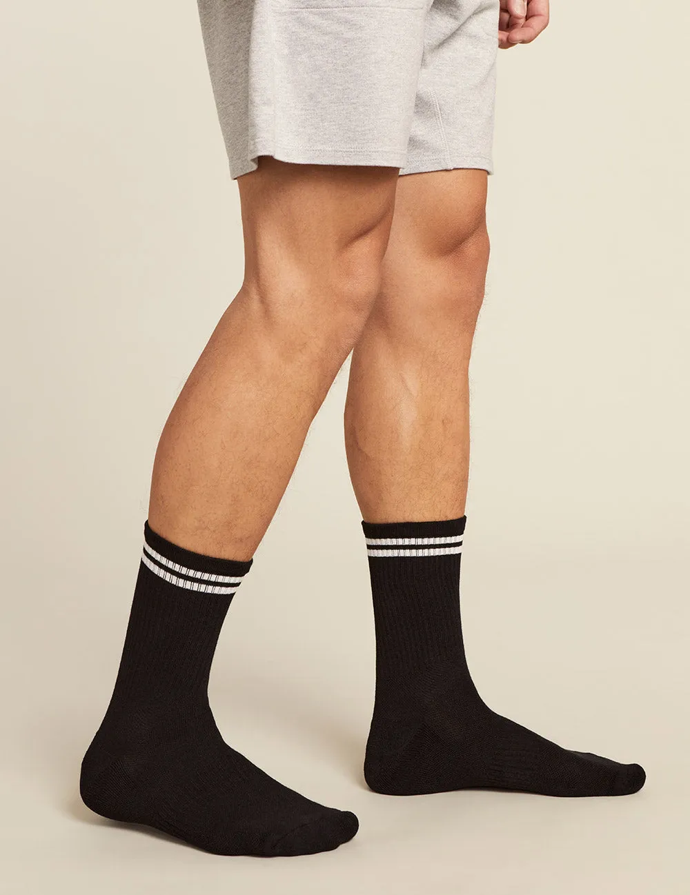 Men's Striped Cushioned Crew Socks - Black/White