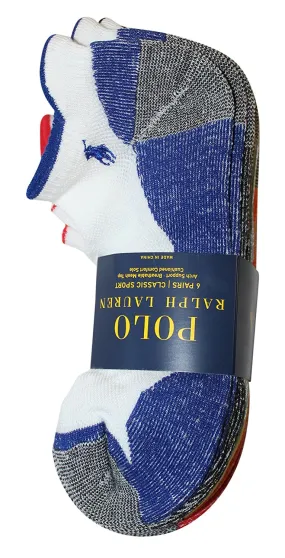 Polo Ralph Lauren 6-Pack Marled Sole Grey Heel/Toe Athletic Low Cut Sock