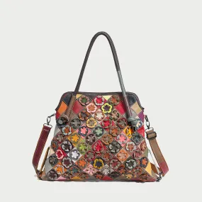 Rainbow Floral Leather Tote Bag