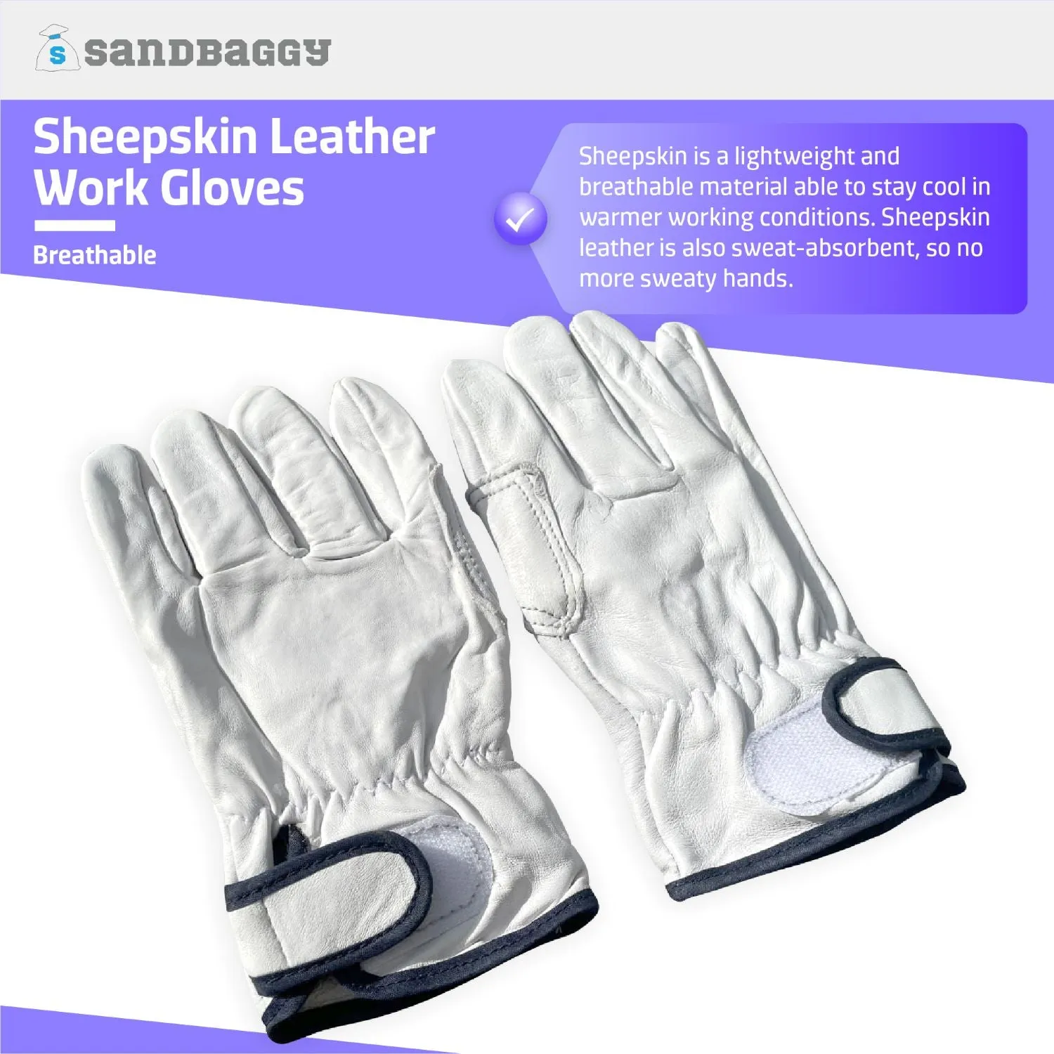 Sheepskin Leather Work Gloves - Soft, Heavy Duty