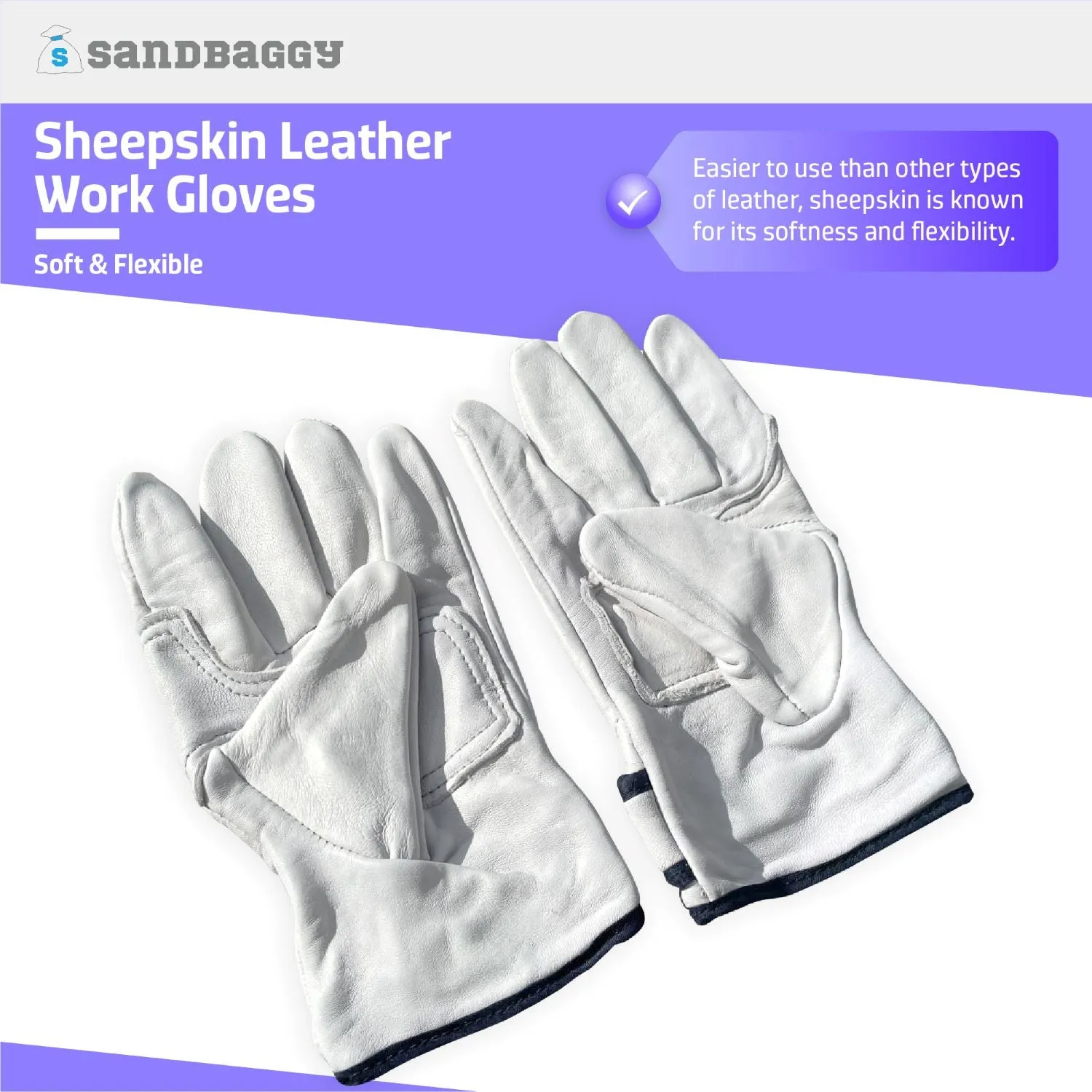 Sheepskin Leather Work Gloves - Soft, Heavy Duty