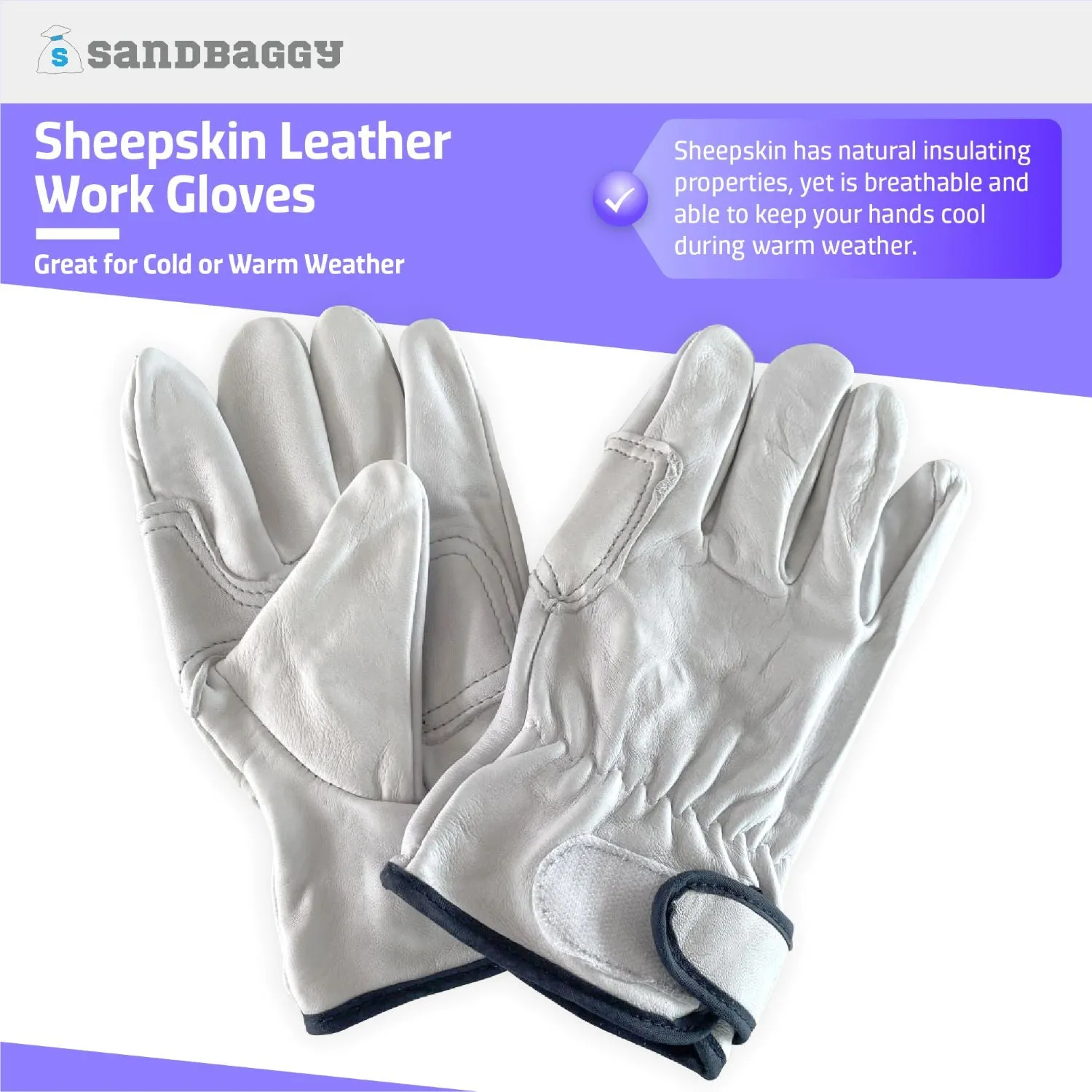 Sheepskin Leather Work Gloves - Soft, Heavy Duty