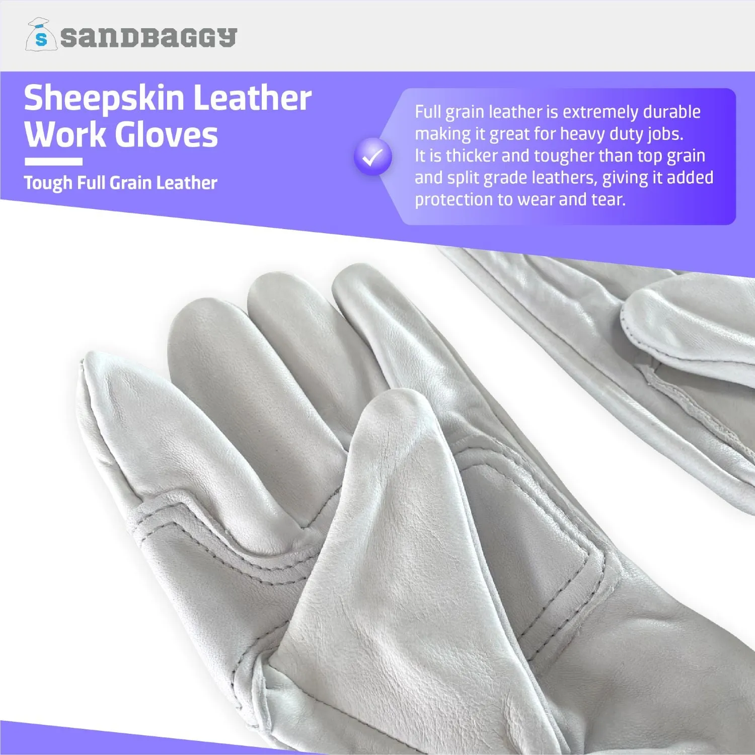 Sheepskin Leather Work Gloves - Soft, Heavy Duty