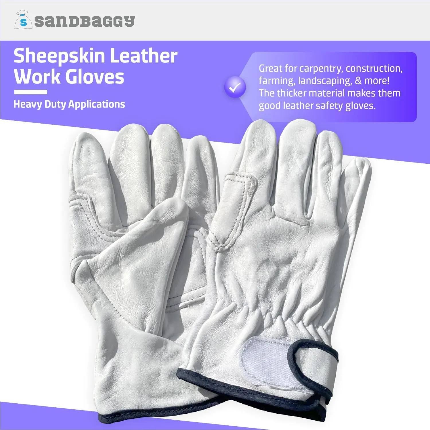 Sheepskin Leather Work Gloves - Soft, Heavy Duty