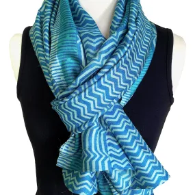 Silk sari scarf with Chevron design - Sea green