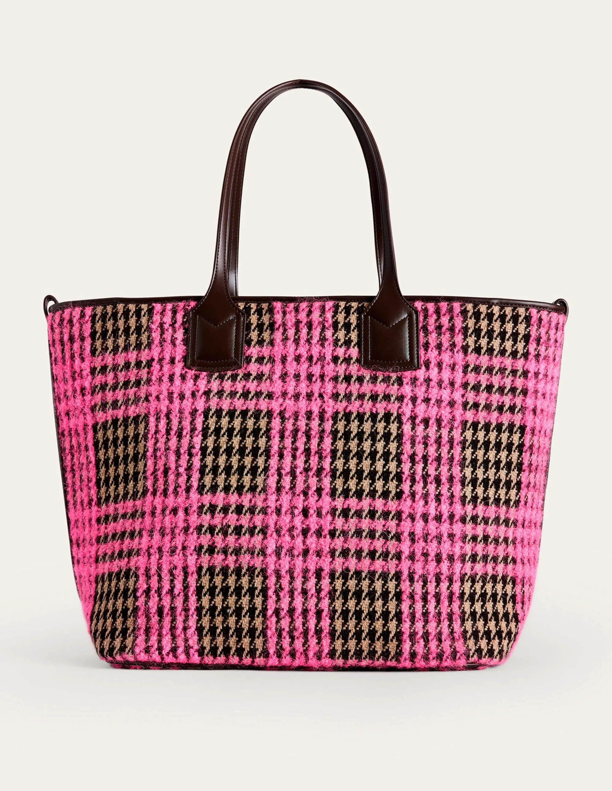 Wool Trapeze Tote Bag-Pink Boucle Check