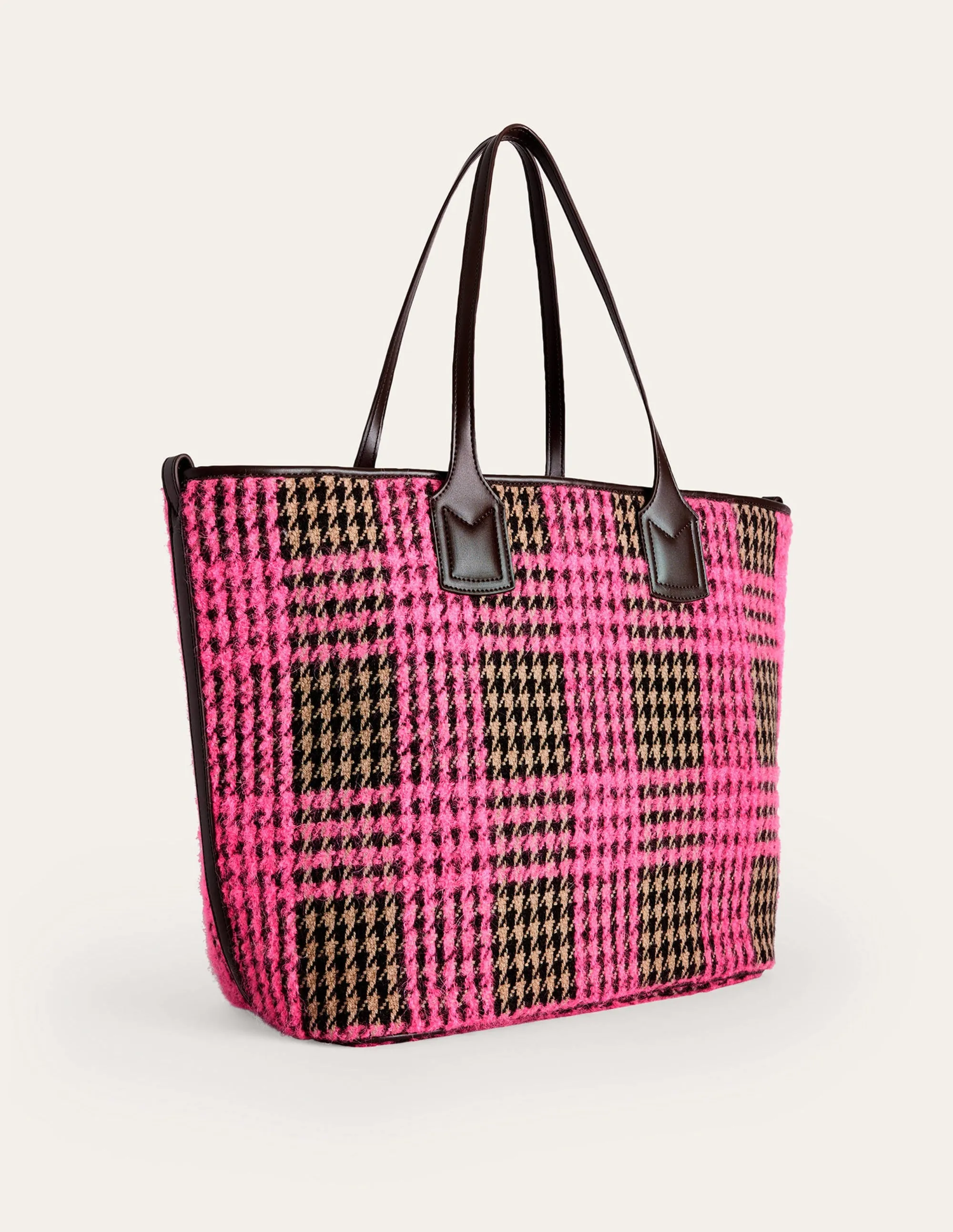 Wool Trapeze Tote Bag-Pink Boucle Check